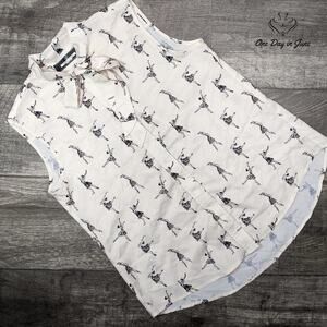 Paper Plane Sleeveless Button Front Top Size M/L